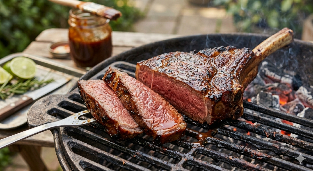 Côte de bœuf grillée au barbecue avec une belle croûte caramélisée